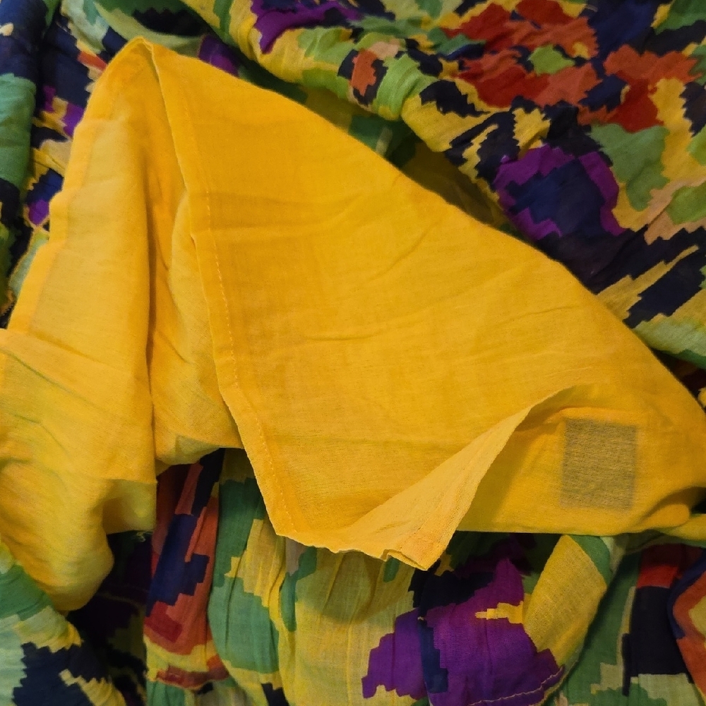 Vibrant Yellow and Green Boho Midi Skirt - Picture 6 of 7